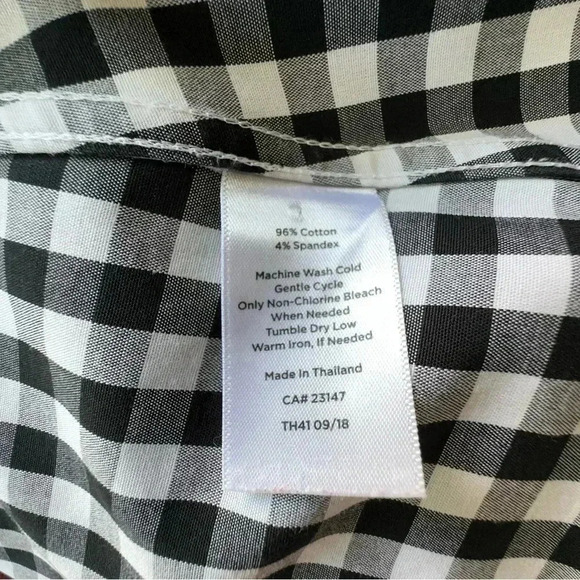 TALBOTS NWOT NO IRON SHIRT BUTTON FRONT BLACK WHITE GINGHAM COTTON | EXTRA LARGE - Picture 7 of 8